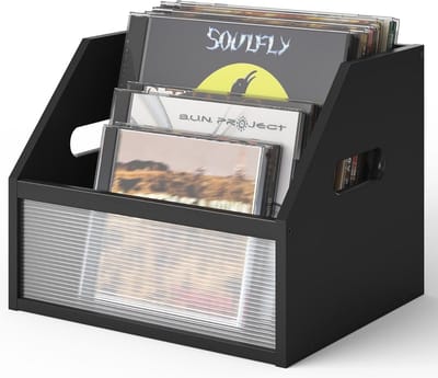 Zwart Vinyl Platenkrat van Bamboe en Acryl - Multifunctionele Opbergoplossing voor Vinyl Platenalbums
