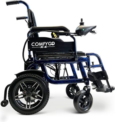 Comfygo X-6 Elektrische Rolstoel voor volwassenen, Lichtgewicht, Opvouwbaar, 20AH Li-ion batterij, bereik tot 30 km, Blauw, 45cm