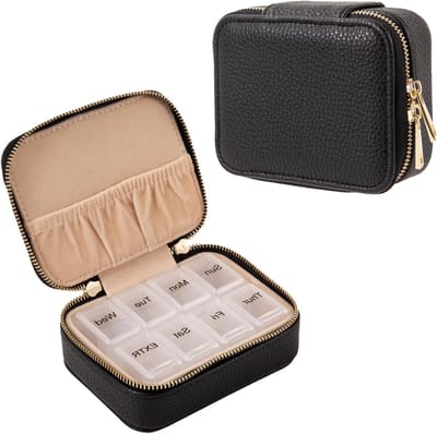 Tablettenbox voor 7 dagen - Discrete medicijnbox met ritssluiting, compacte pillendoos met 8 vakken voor vitamines, medicijnen en reizen