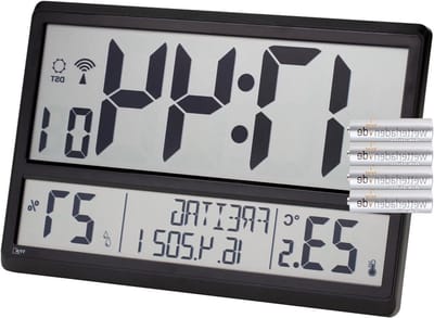 Digitale Wandklok - Radioklok XL - Tijd en Klimaat - Helder XL Display - 36 cm Breed - Zwart