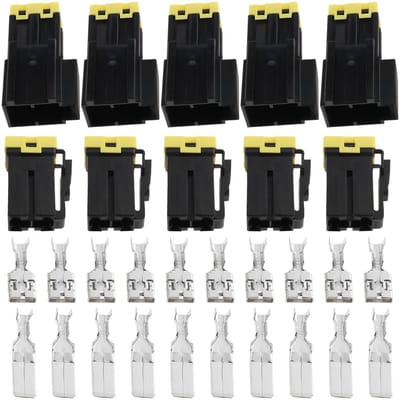 Dailygoods - 2-weg 2-pins Connectoren - Hoge Stroom - 60AMP - Geel en Zwart - Voor Auto en Motor - Inclusief Terminals - 5 Stuks