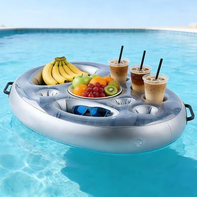 Opblaasbare drankhouder, voor zwembad met 8 gaten, grote capaciteit, drijvende coasters, opblaasbaar, zwembadbar, drijvend voor zwembadfeesten, strand