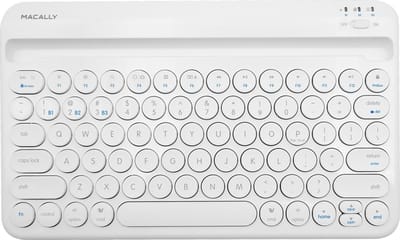 Macally BTTABKEYBAT compact draadloos bluetooth-toetsenbord met geïntegreerde iPad/tablet-sleuf, oplaadbare batterij en multi device (tot 3 apparaten) ondersteuning - QWERTY - Wit