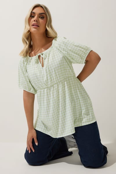 Limited Collection Peplum Top Met Ruitmotief En Strikdetail In Saliegroen Size 42