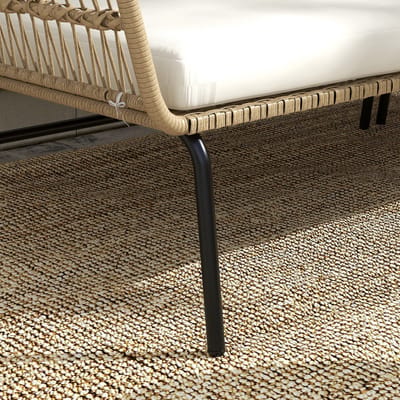Wishdor - Rotan Tuinmeubelset 3-Delig - Zonneligbed Met 2-Zitsbank En Salontafel - Glasblad - Polyester Kussens - Crèmewit