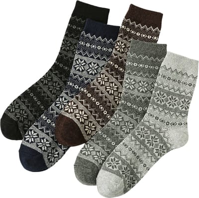Warme Winter Sokken set 5 paar - maat 39-42 - Noors Patroon - Zwart/Grijs/Bruin met Wol