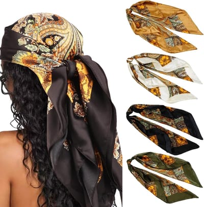 Set van 4 Zijden Bandana's 90x90 cm - Veelzijdige Dames Sjaal voor Hoofd, Hals en Haar