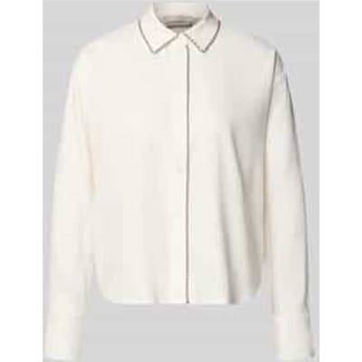 linnen blouse met siernaad en kentkraag