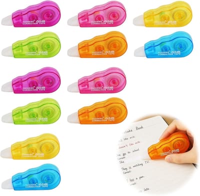 Correctieroller set van 12 stuks - Mini correctietape en correctietape in 6 snoepkleuren, ideaal voor school en kantoor, 4 m x 5 mm