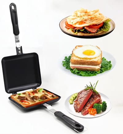 Sandwich Maker - Tosti IJzer - Ontbijt Maken - Dubbelzijdig Bakken - 19x15x14 cm - Zwart