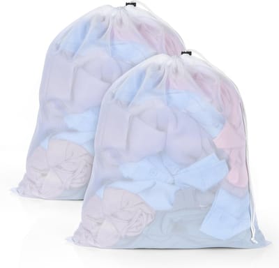Dailygoods - OTraki Wasnet voor wasmachine, 40 x 50 cm, 2 stuks, grote waszak, met trekkoord, herbruikbare fijnmazige waszakken voor college, slaapzaal en woning (wit)