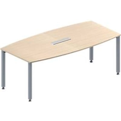 Schäfer Shop Genius Vergadertafel MODENA FLEX, in hoogte verstelbaar, bootvorm, 4-poot vierkante buis, B 2000 x D 1000/800 mm, 6-voudige contactdoos, esdoornpatroon