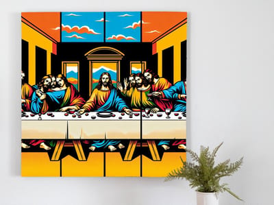 Pop art laatste avondmaal schilderij | Moderne interpretatie van het Laatste Avondmaal in pop art | Kunst - 40x40 centimeter op Dibond | Foto op Dibond