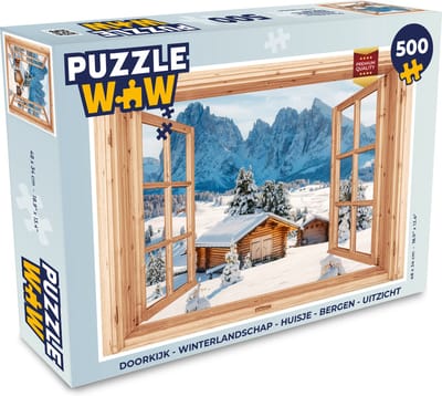 Puzzel Doorkijk - Winterlandschap - Huisje - Bergen - Uitzicht - Legpuzzel - Puzzel 500 stukjes