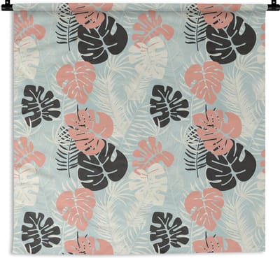 Wandkleed - Wanddoek - Bladeren - Monstera - Pastel - Hawaii - Patronen - 180x180 cm - Wandtapijt