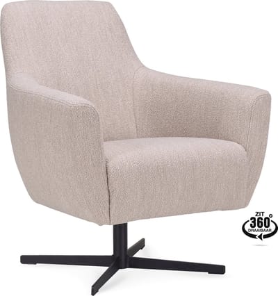 Icon Living - Fauteuil Pearl - Stof Alpine Natural - Poot Zwart 360° Draaibaar