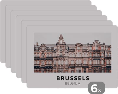 Placemat - Placemats kunststof - België - Brussel - Huizen - 45x30 cm - 6 stuks - Hittebestendig - Anti-Slip - Onderlegger - Afneembaar