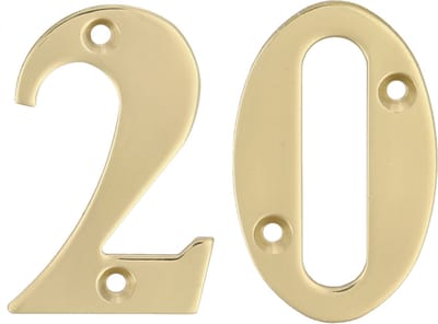 AMIG Huisnummer 20 - massief messing - 10cm - incl. bijpassende schroeven - gepolijst - goudkleur