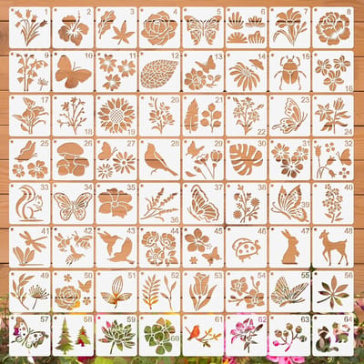 Dailygoods- Schildersjablonen 64 Stuks - Herbruikbare Stencils - 7,6 cm Sjablonen - Knutselmateriaal - Decoratie - Hoogwaardig PET-Materiaal
