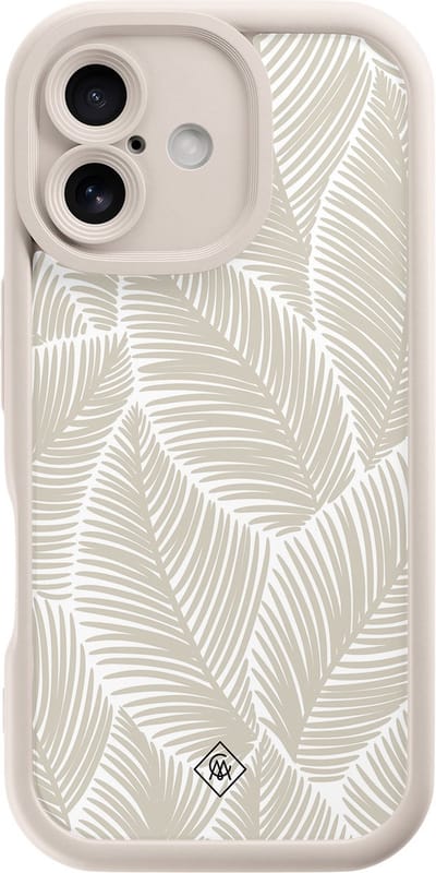 Casimoda® hoesje - Geschikt voor iPhone 16 - Palmy Leaves Beige - Effen telefoonhoesje met lensbescherming - Siliconen/TPU - Backcover - Bruin/beige
