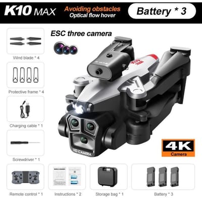 K10Max Mini Drone 8K Professionele Groothoek GPS met drie camera's Vierweg Obstakel vermijden 5G Afstandsbediening Quadcopter ECS Speelgoedvliegtuig 8000M 3 battery zilver