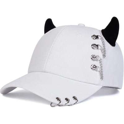 Unisex Ronde IJzeren Ring Koeienhoorn Persoonlijkheid Baseballpetten Lente Herfst Buiten Verstelbare Casual Hoeden Zonnehoed white