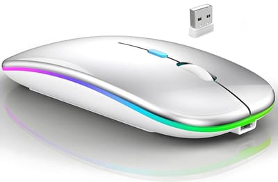 KZQ Draadloze LED-muis met stille klik - Dual-mode 2.4G en Bluetooth oplaadbaar - 7 kleuren voor laptop en computer - Zilver