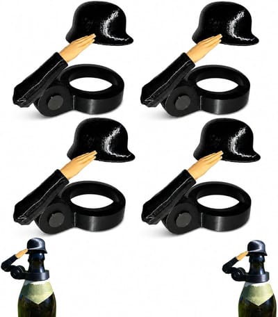 Bierflesdoppen - 4 stuks - Leuke Soldaat Groet Bierfles Helm - Feestflesdoppen - Grappige Flesopener & Decoratieve Flesdop - Flessenstoppen - Cadeau - Voor Feestjes, BBQ en Cadeaus - Zwart