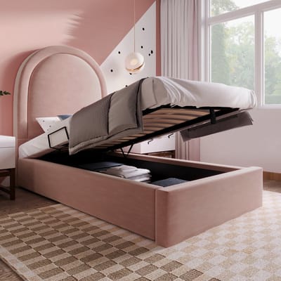 VVBV Gestoffeerd Eenpersoonsbed 90x190 cm met Voor Kinderen/Tieners - Fluweel Roze - Zonder Matras
