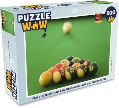 Puzzel Een close-up van een driehoek van biljartballen - Legpuzzel - Puzzel 500 stukjes