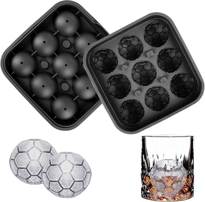 IJsblokjesvorm voor voetbalbal, siliconen vorm met deksel, 9 gaten, voetbal, cocktails, bier en fruitblokjes (zwart)
