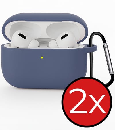 Hoesje - Geschikt voor Apple Airpods Pro 3 - Siliconen Hoes met Clip - Silicone Case Cover - Grijsblauw