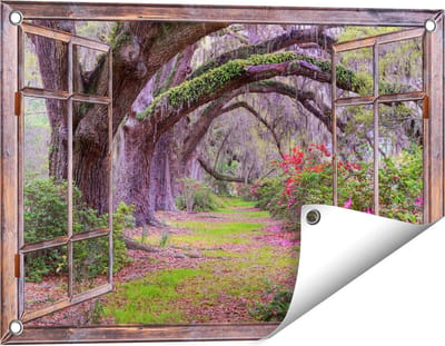 Gards Tuinposter Doorkijk Sprookjesbos - 60x40 cm - Tuindoek - Tuindecoratie - Wanddecoratie buiten - Tuinschilderij