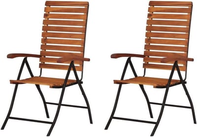 Tuinstoelen Set - Hout en staal - Buiten dineren - 5 standen verstelbaar - 2 stuks - Bruin