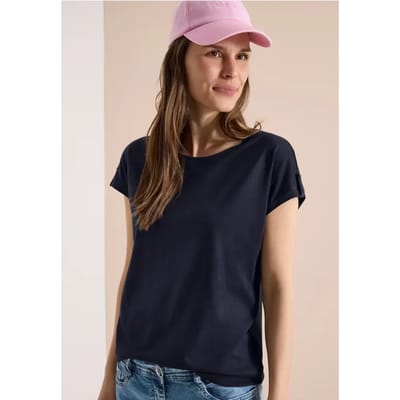 Shirt met ronde hals en omslagdetail