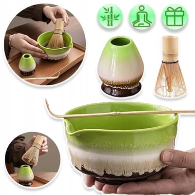 Matcha Garde Set - Matcha Theeset Met Kom - Zeef En Gardehouder 6-Delige Traditionele Japanse Bamboe Theeceremonieset Voor Authentieke Matcha Bereiding (6-Delig)