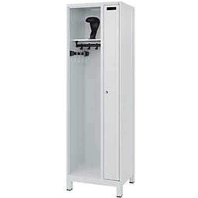 Brandweerkluis C+P Evolo Kombi, 2 vakken voor 1 persoon, met helmhouder, voeten, B 600 x D 500 x H 1950 mm, RAL 7035 lichtgrijs