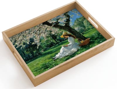 Dienblad hout 40x30 cm - Schootdienblad - Vrouw - Boom - Boek - Mandje - Borrelplank rechthoek - Plateau dienbladen
