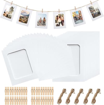 Fotoslinger met 50 fotoklemmen en henneptouw voor doe-het-zelf fotolijsten, perfect voor verjaardagen en feesten, 10 x 15 cm karton