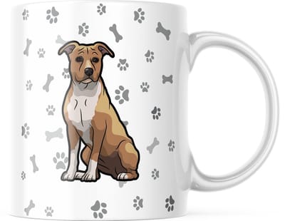American Staffordshire Terriër Mok | Leuk Amstaff Hondenliefhebber Cadeau | 330ml Keramische Koffiebeker met Pootafdruk & Bottenpatroon