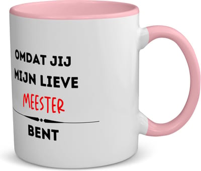 Akyol - omdat jij mijn lieve meester bent koffiemok - theemok - roze - Meester - de liefste meester - verjaardag - cadeautje voor meester - kado - geschenk - 350 ML inhoud