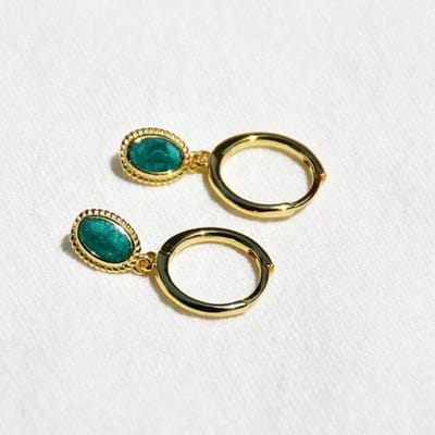 Boucles d'oreilles créoles ovales en argent sterling 925 avec pierre verte Boucles d'oreilles féminines vintage Vente en gros doré