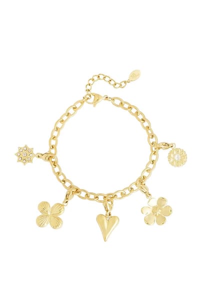 Bedelarmband Floral - Bedelarmband - Stainless steel - Goudkleurig - Armband dames
