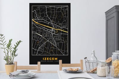 Muurstickers - Sticker Folie - Plattegrond - Stadskaart - Izegem - Goud - Kaart - 80x120 cm - Plakfolie - Muurstickers Kinderkamer - Zelfklevend Behang - Zelfklevend behangpapier - Stickerfolie