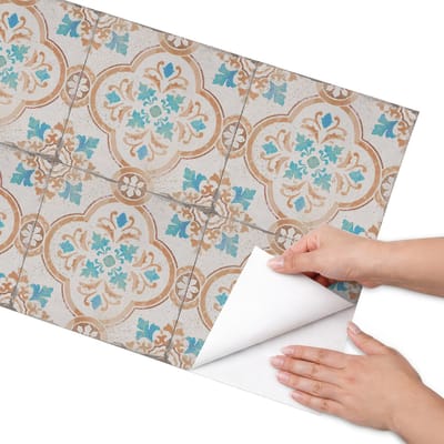 Coloray Meubel Wrap Folie - Beige Meubelfolie - 50x100 cm - Wrapfolie Keuken Etnische tegels - Decoratiefolie - Etnische Meubelfolie - Meubel Wrap Folie - Woonkamer decoratie - Achtergronden en patronen