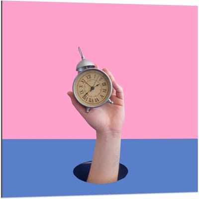 Dibond - Wekkertje in Hand - 80x80cm Foto op Aluminium (Wanddecoratie van metaal)