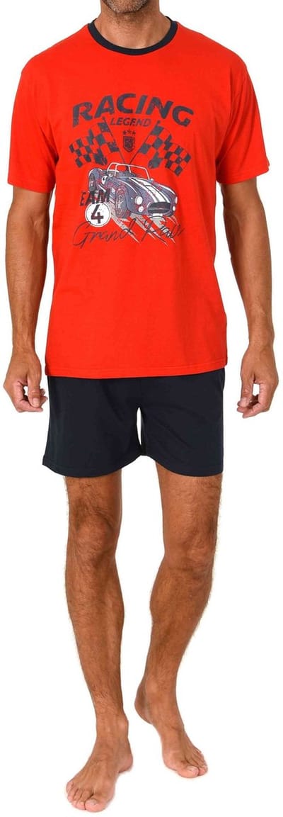 Normann herenpyjama shorty met korte mouwen en print op de voorkant