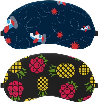 Slaapmasker Set - Oogmasker Duo - Ontspannen Slapen - Zacht Ademend Materiaal - 19.5 x 10 cm - Gele Frambozen Print