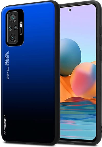 Cadorabo Hoesje geschikt voor Xiaomi RedMi NOTE 10 PRO in BLAUW - ZWART - Tweekleurige beschermhoes van TPU-silicone Case Cover en achterzijde van gehard glas