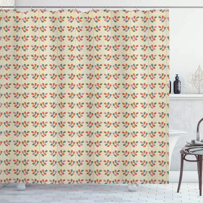 ABAKUHAUS Botanisch Douchegordijn – Retro Bladeren – 175×180 cm – Multicolor